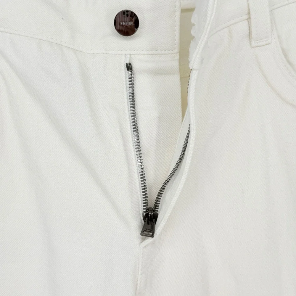 Fendi Roma Mens Size 33x34 Off White Slim Fit Jeans Italy Embossed logo